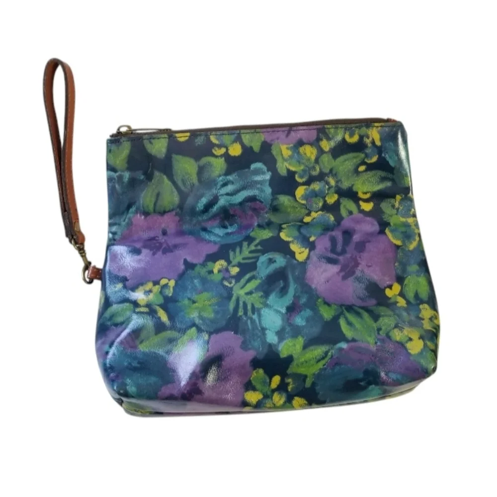 PATRICIA NASH Valerie Leather Fold Over Wristlet Deep Blue Nature Floral P715420